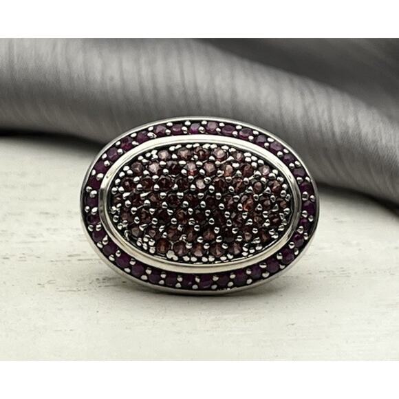 GSJ Sterling Silver Synthetic Ruby & Orange CZ Ring 12.05G / Sz 7 - Picture 1 of 6